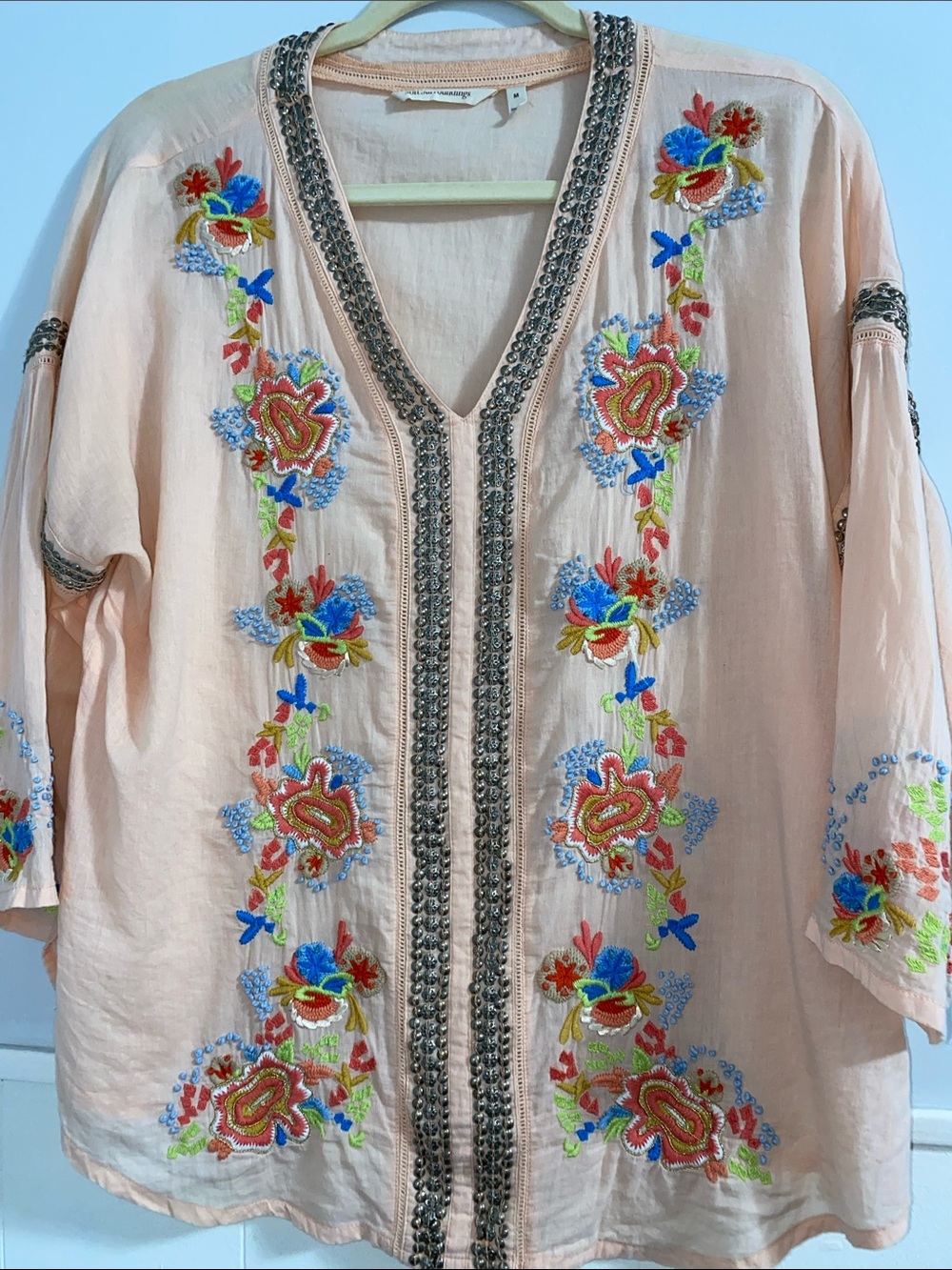 Soft surroundings Artsy embroidered peach tunic Boho women’s size medium - Picture 2 of 6